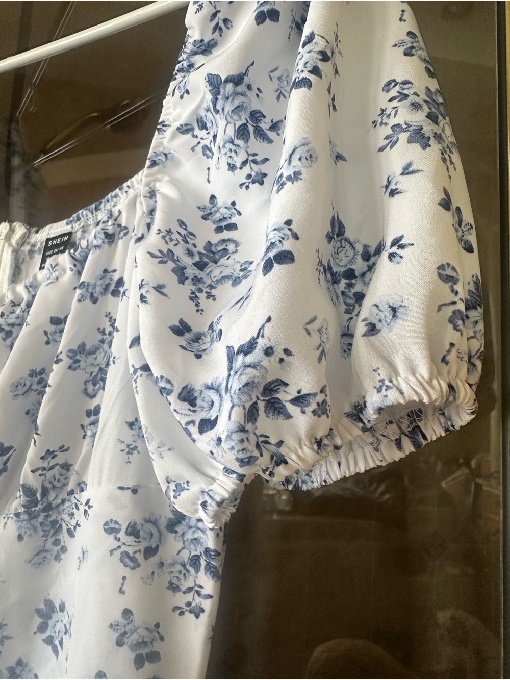 SHEIN Blue Floral Puff-Sleeve Midi Dress - size M - Picture 5 of 9